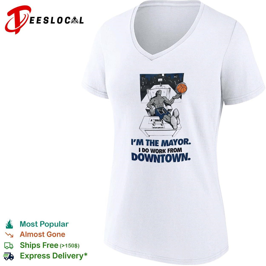 Silhouette dunking basketball through office window I’m the mayor I do work from downtown shirt