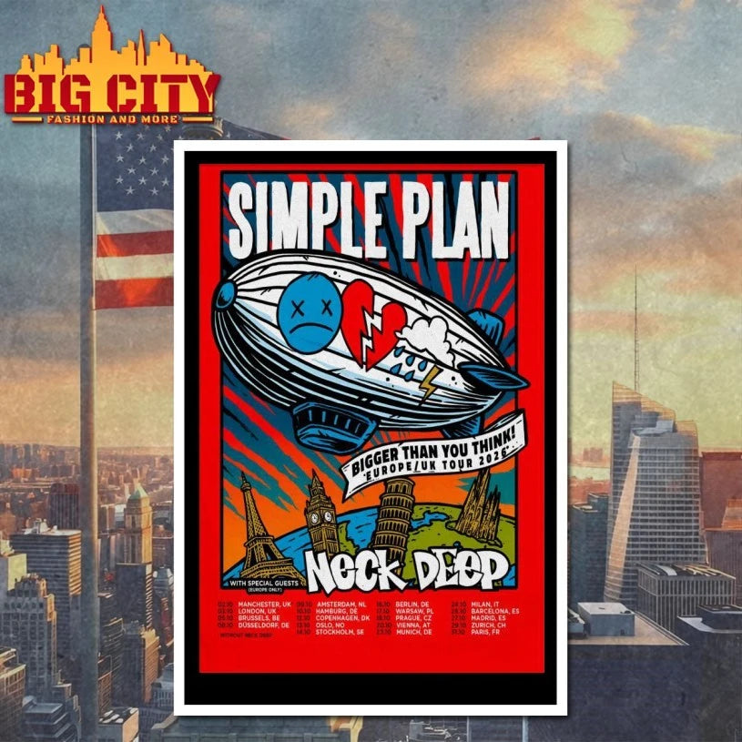 Simple Plan With Neck Deep Bigger Than You Think Europe-UK Tour 2026 Poster shirt