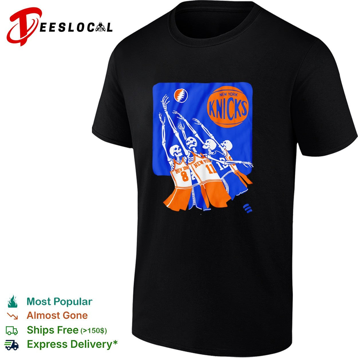 Skeleton Jalen Brunson Karl Anthony Towns New York Knicks Grateful Dead Skeleton NBA shirt