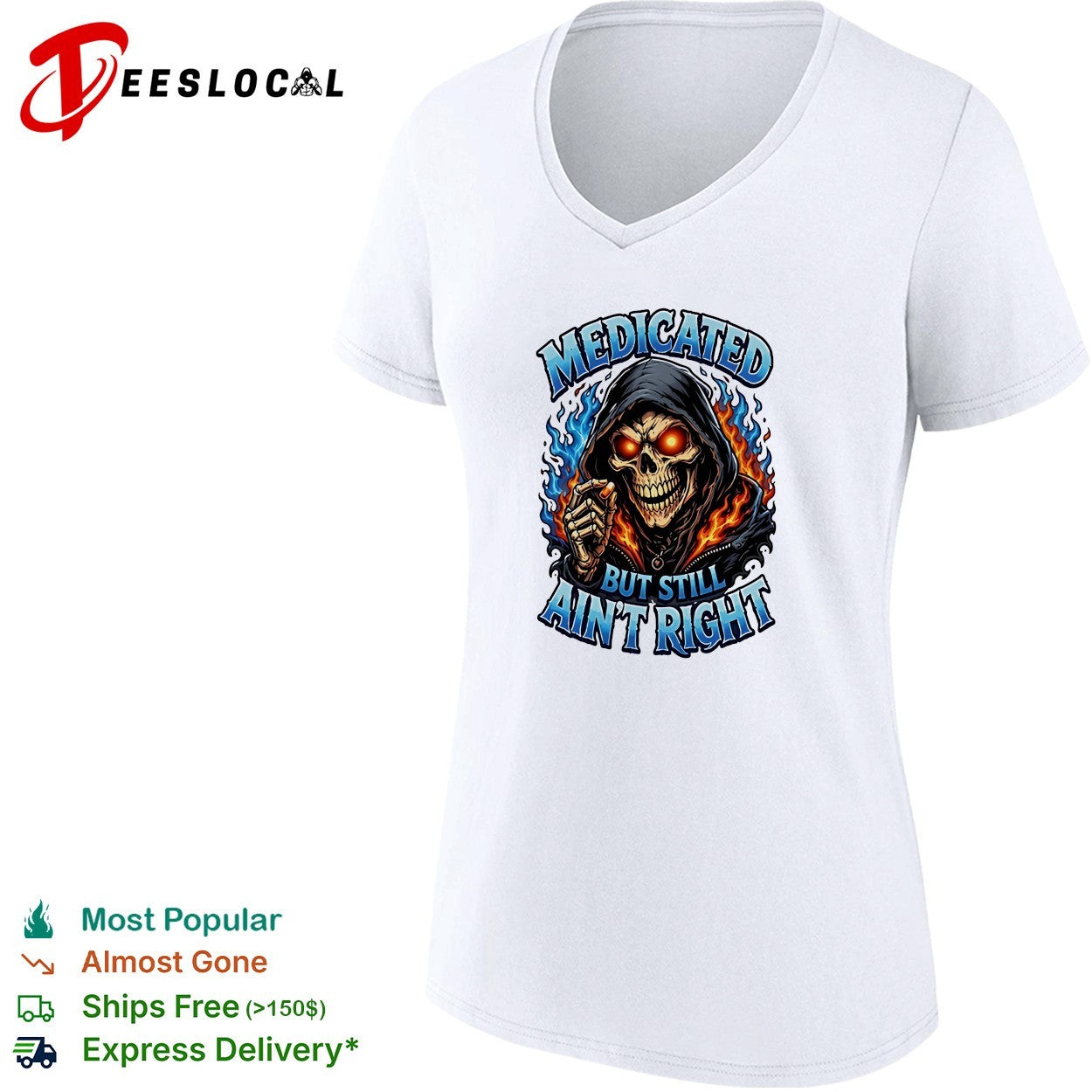 Skeleton Medicated right but still ain’t right graphic shirt