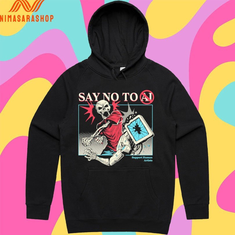 Skeleton Say No To Ai Support Human Artists Gazola Shirts