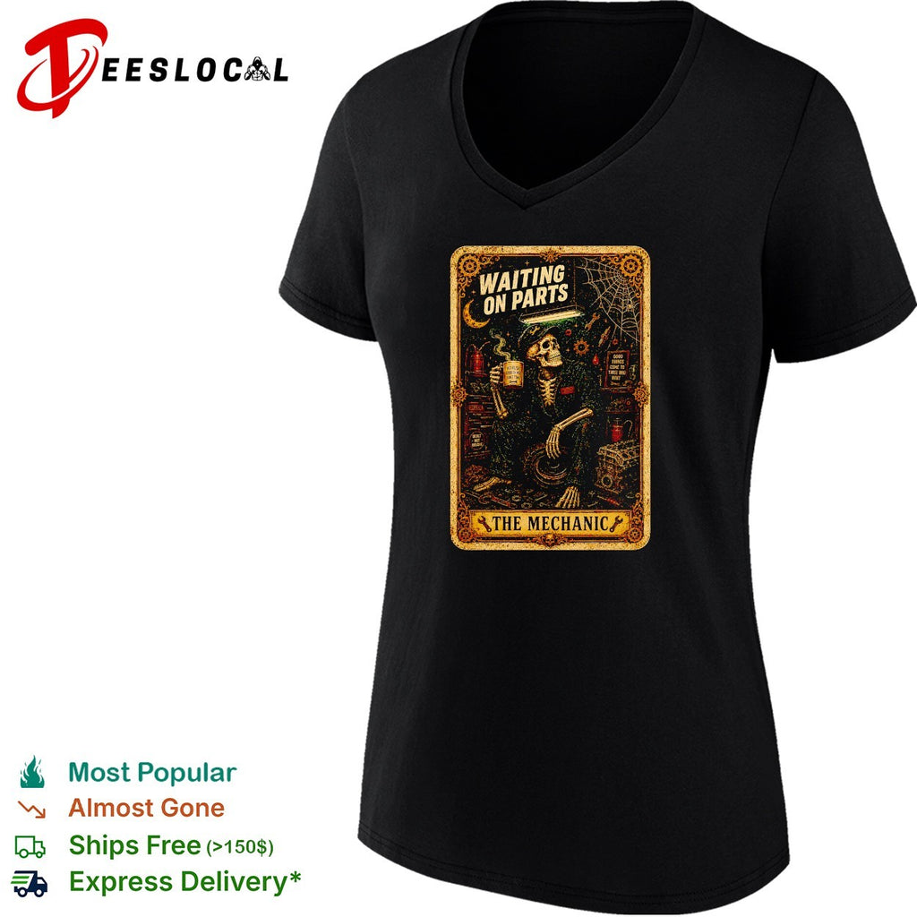 Skeleton waiting on parts The mechanic tarot card illustration shirt