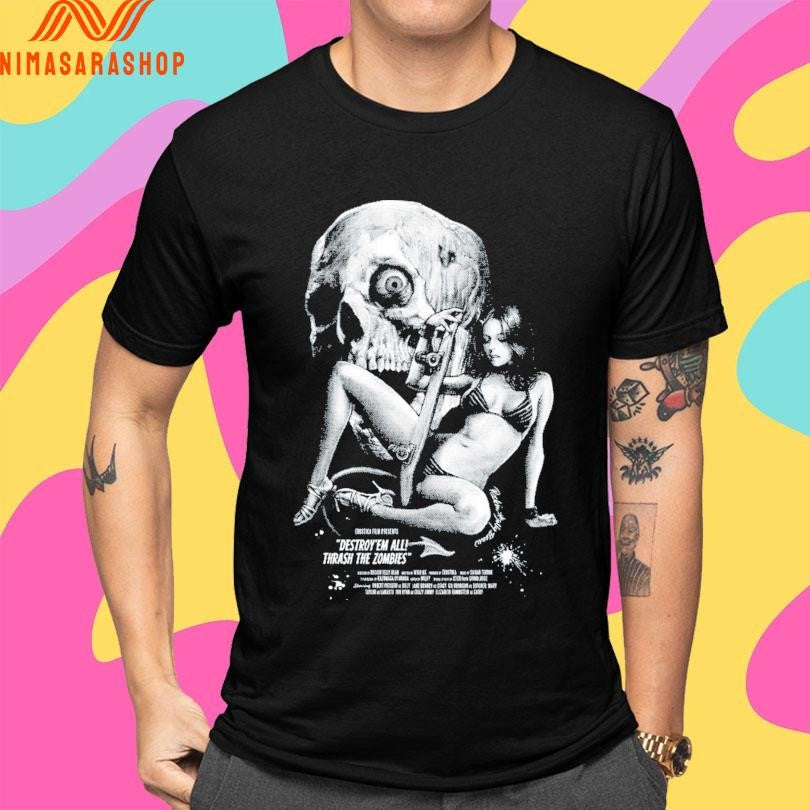 Skull Skater Girl Destroy’ Em All Thrash The Zombies Shirts