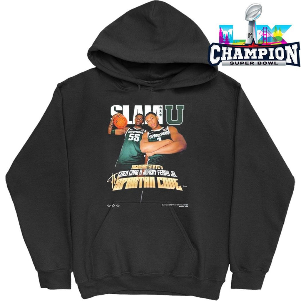 Slamu Michigan State Spartans Coen Carr And Jeremy Fears Jr The Spartan Code Magazine Shirt