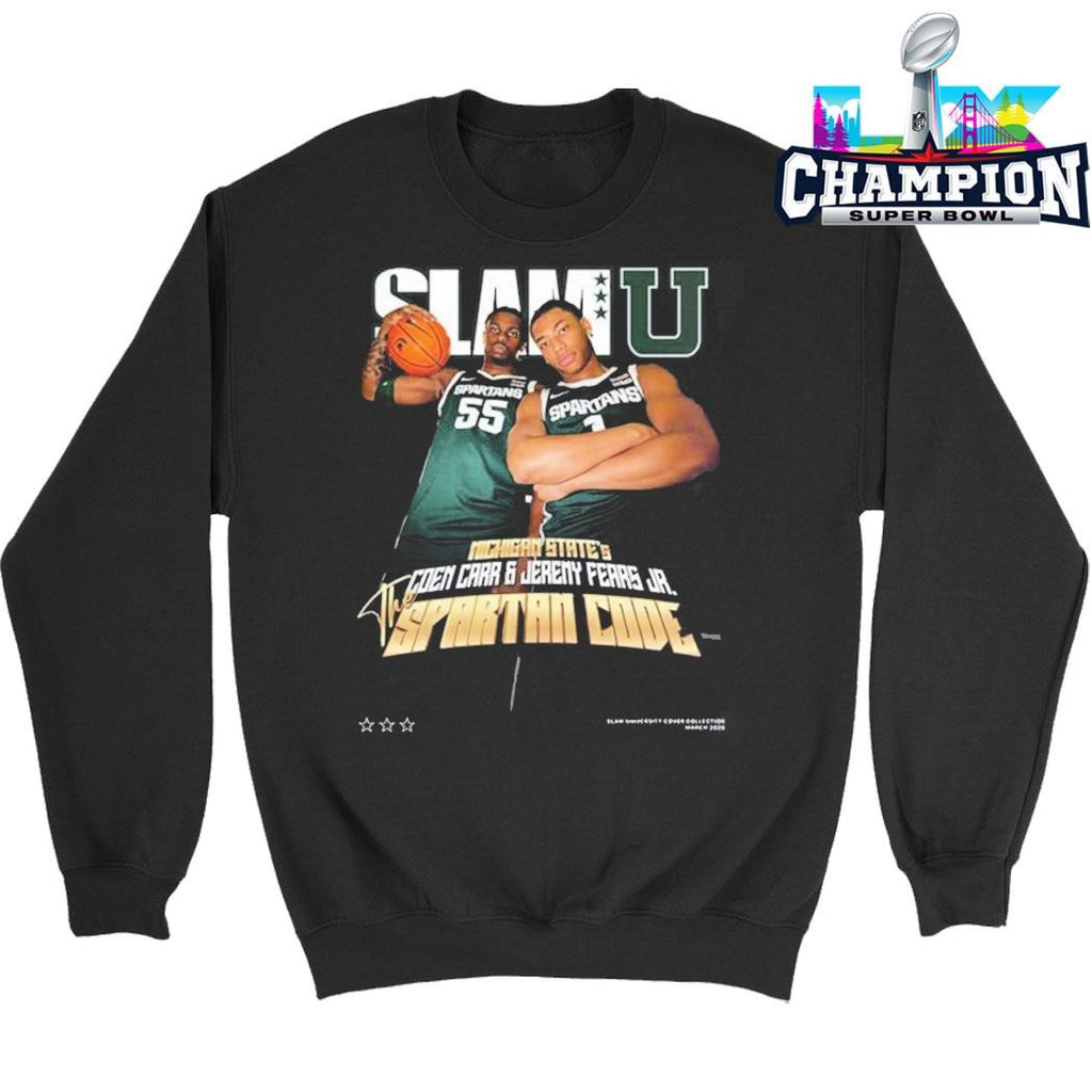 Slamu Michigan State Spartans Coen Carr And Jeremy Fears Jr The Spartan Code Magazine Shirt