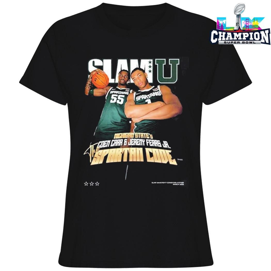 Slamu Michigan State Spartans Coen Carr And Jeremy Fears Jr The Spartan Code Magazine Shirt