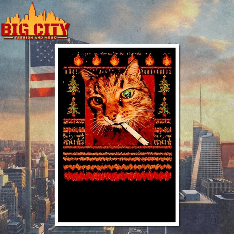 Smoking Cat Meme ugly Christmas shirt
