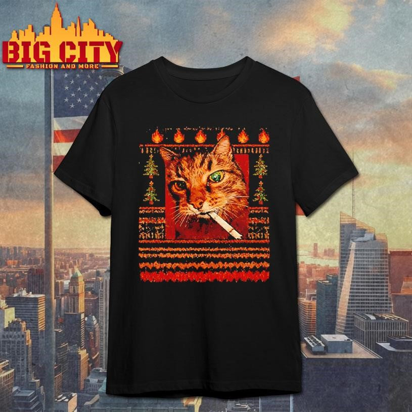 Smoking Cat Meme ugly Christmas shirt