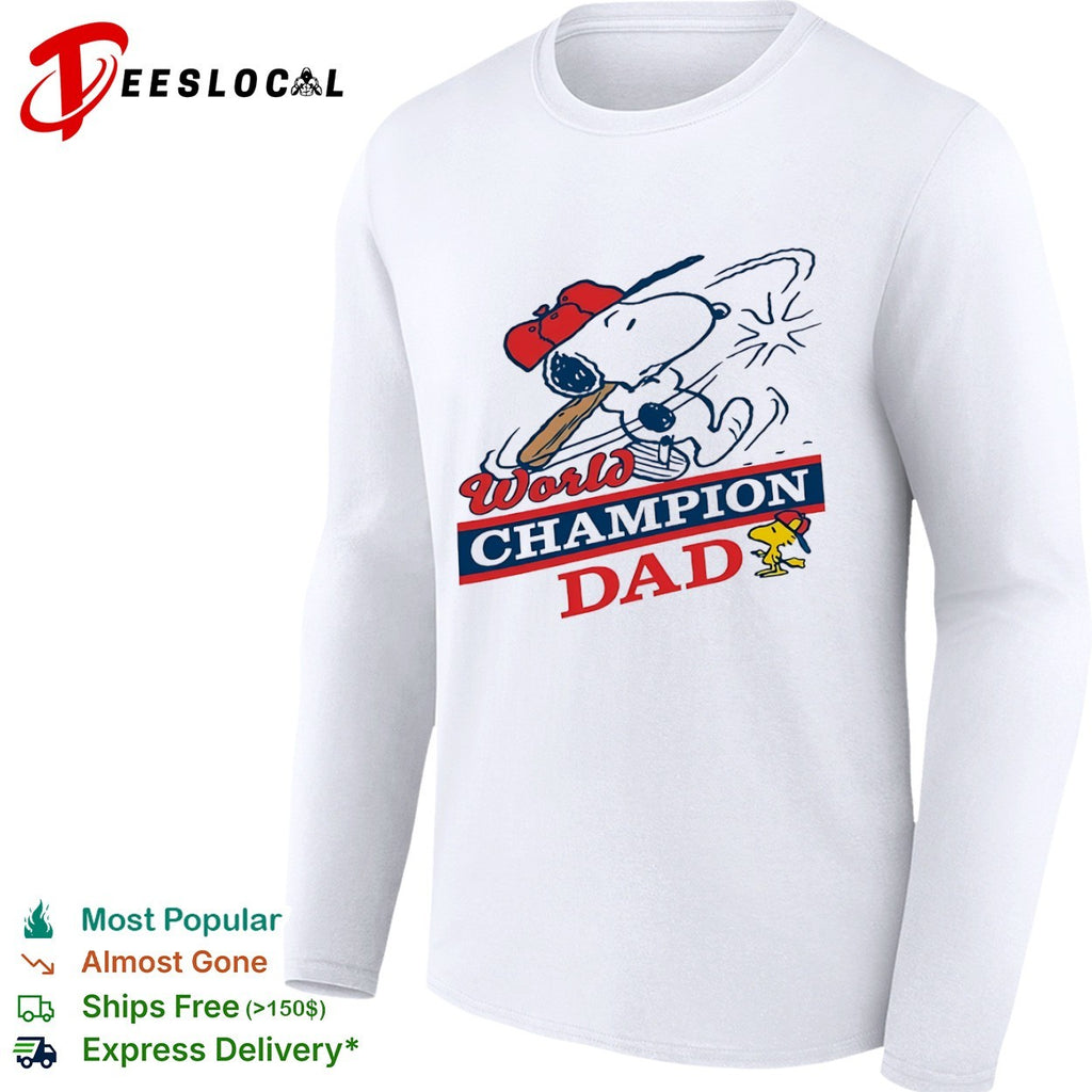Snoopy Woodstock World Champion Dad Peanuts Baseball Shirt