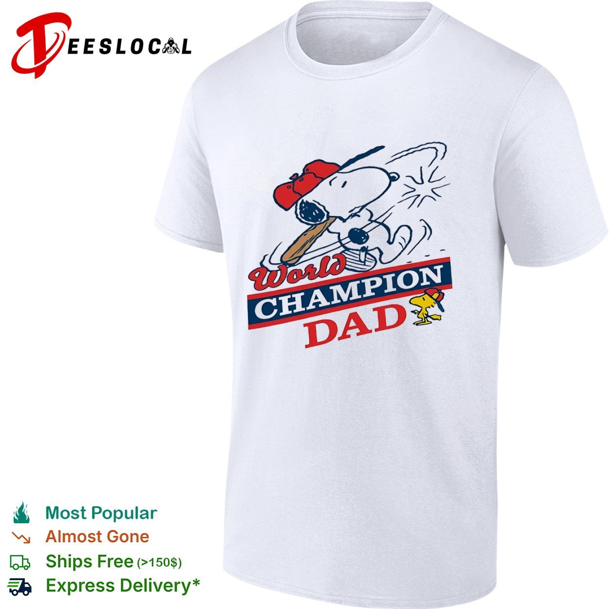 Snoopy Woodstock World Champion Dad Peanuts Baseball Shirt