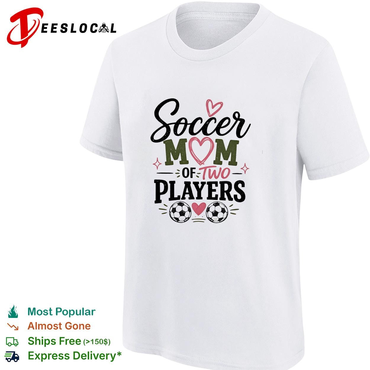Soccer mom of two players cute heart graphic shirt