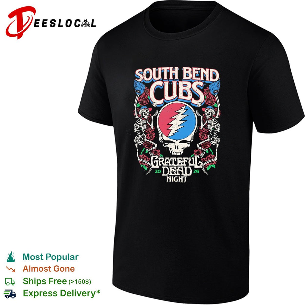 South Bend Cubs Grateful Dead Night 2026 Steal Your Face Baseball Skeleton shirt