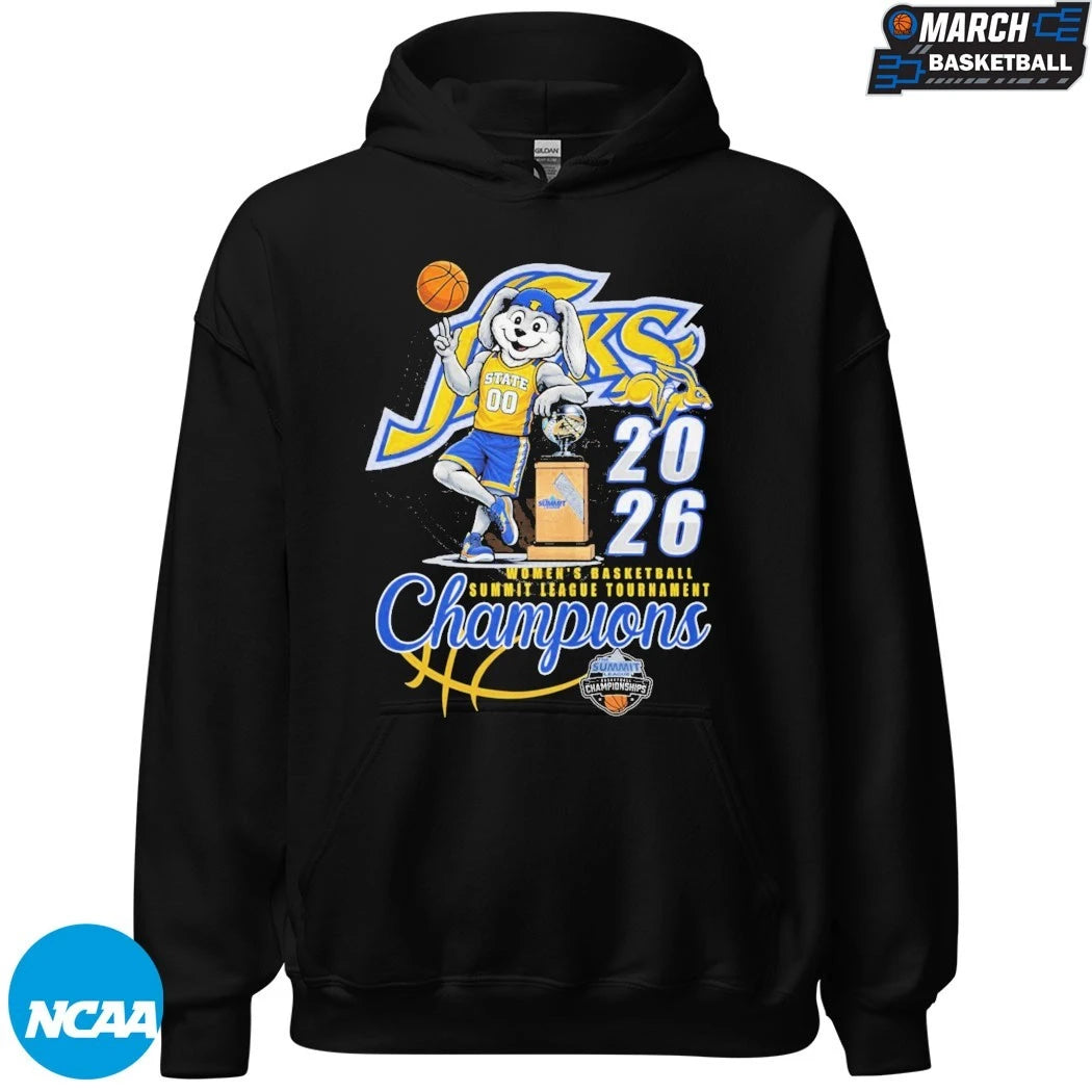 South Dakota State Jackrabbits Women’s Basketball 2026 Summit League Tournament Champions Mascot Trophy T-Shirts