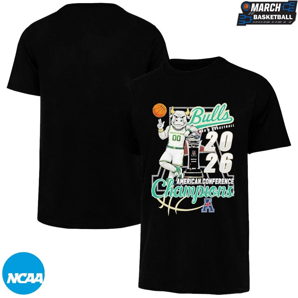 South Florida Bulls USF 2026 American Conference Men’s Basketball Champions Mascot Trophy T-shirts