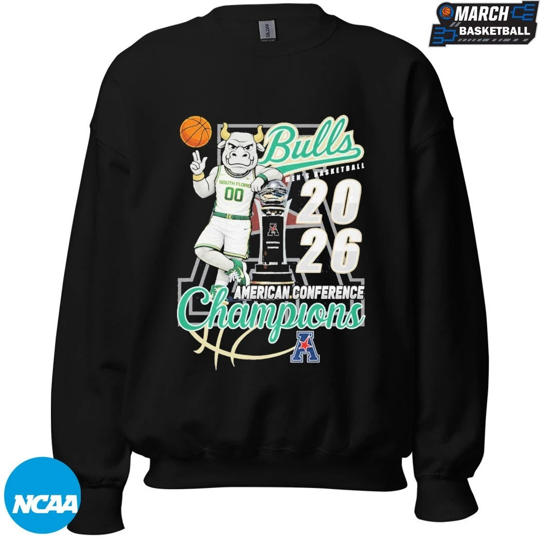 South Florida Bulls USF 2026 American Conference Men’s Basketball Champions Mascot Trophy T-shirts