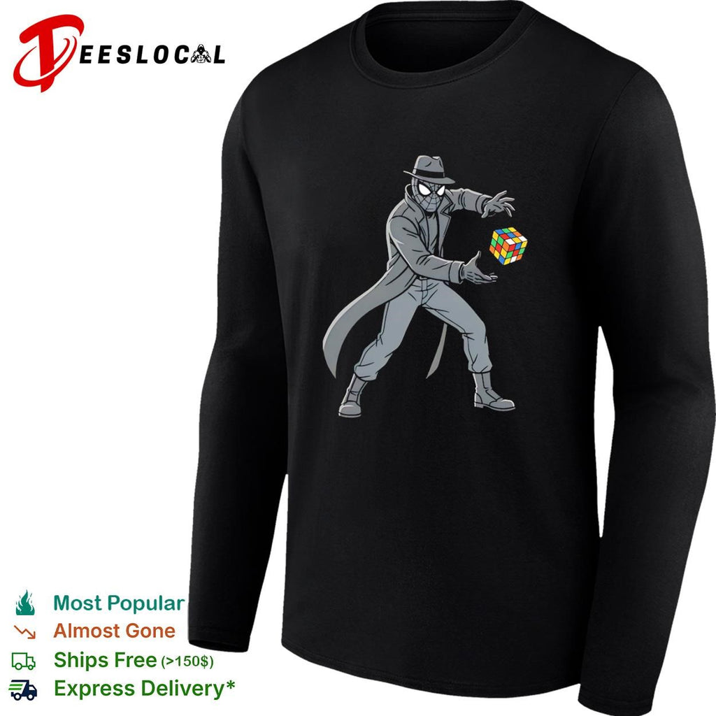 Spider-Man Noir with a Rubik’s Cube shirt