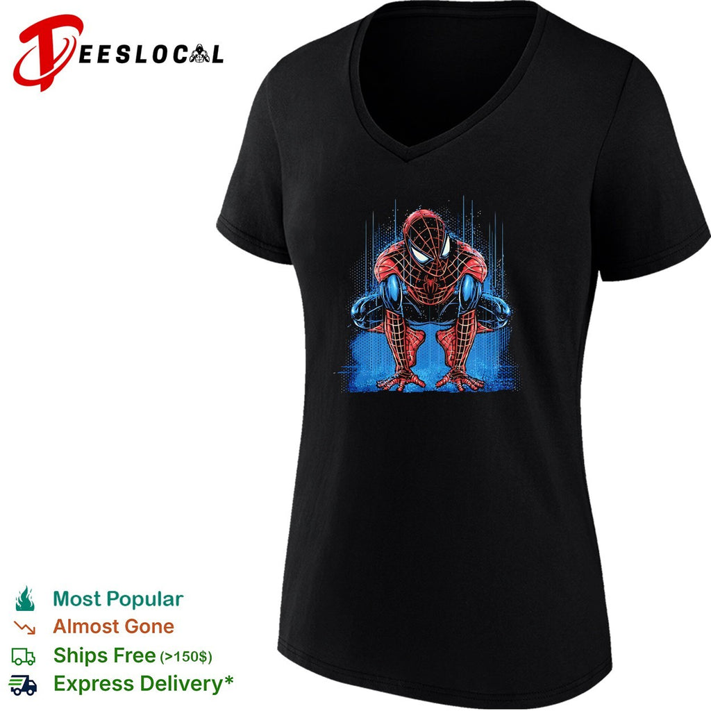 Spider-Man crouching action pose comic book style art shirt
