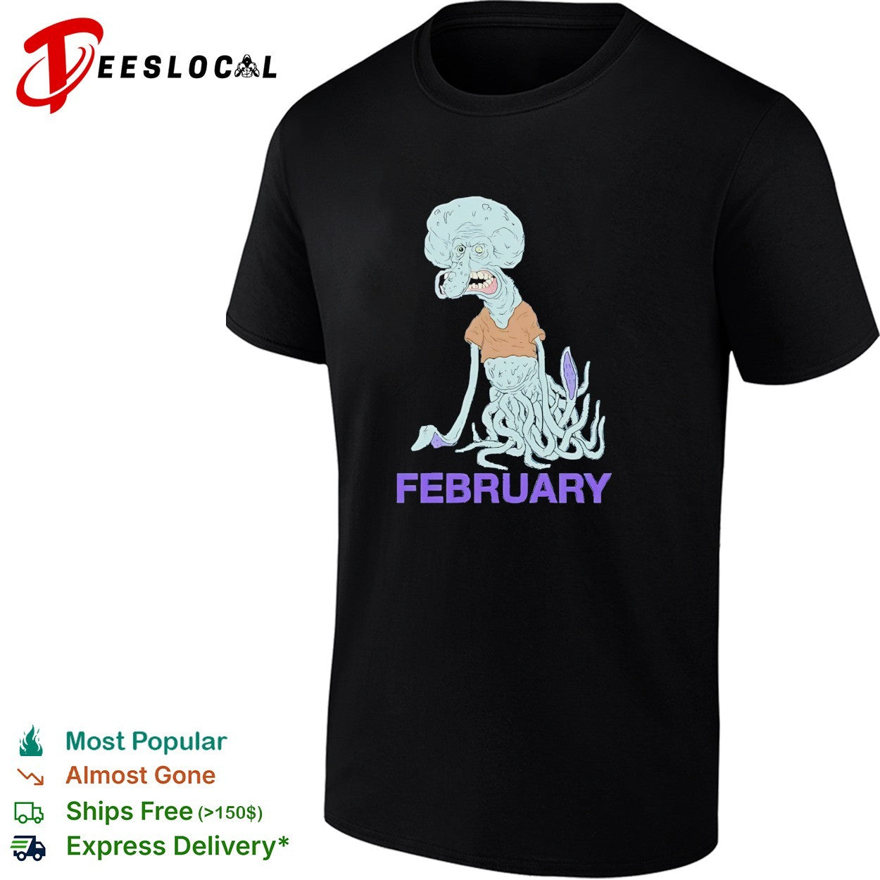 Squidward February Birthday meatcanyon style distorted cartoon shirt
