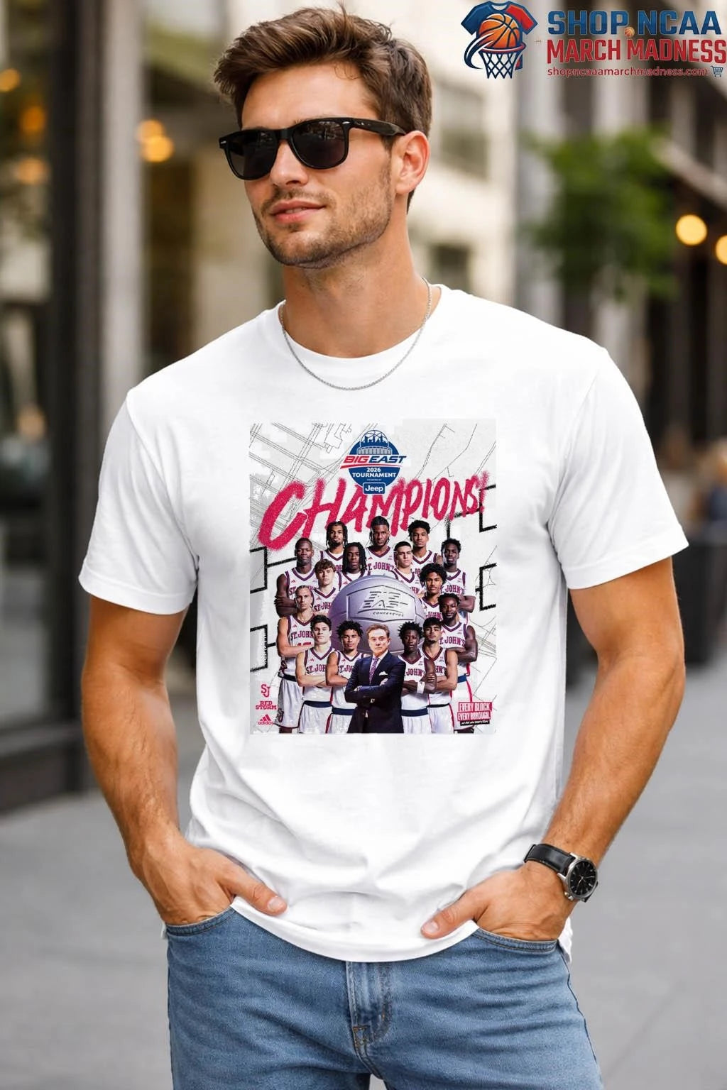 St John’s Red Storm Men’s Basketball Back To Back 2026 Big East Tournament Champions T-Shirt St John’s Red Storm