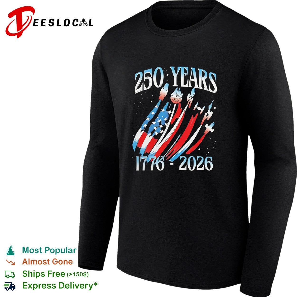 Star Wars Millennium Falcon 250 Years 1776 2026 American Flag Independence Day shirt