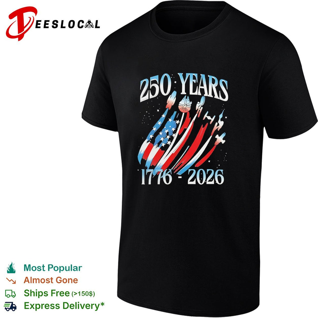Star Wars Millennium Falcon 250 Years 1776 2026 American Flag Independence Day shirt