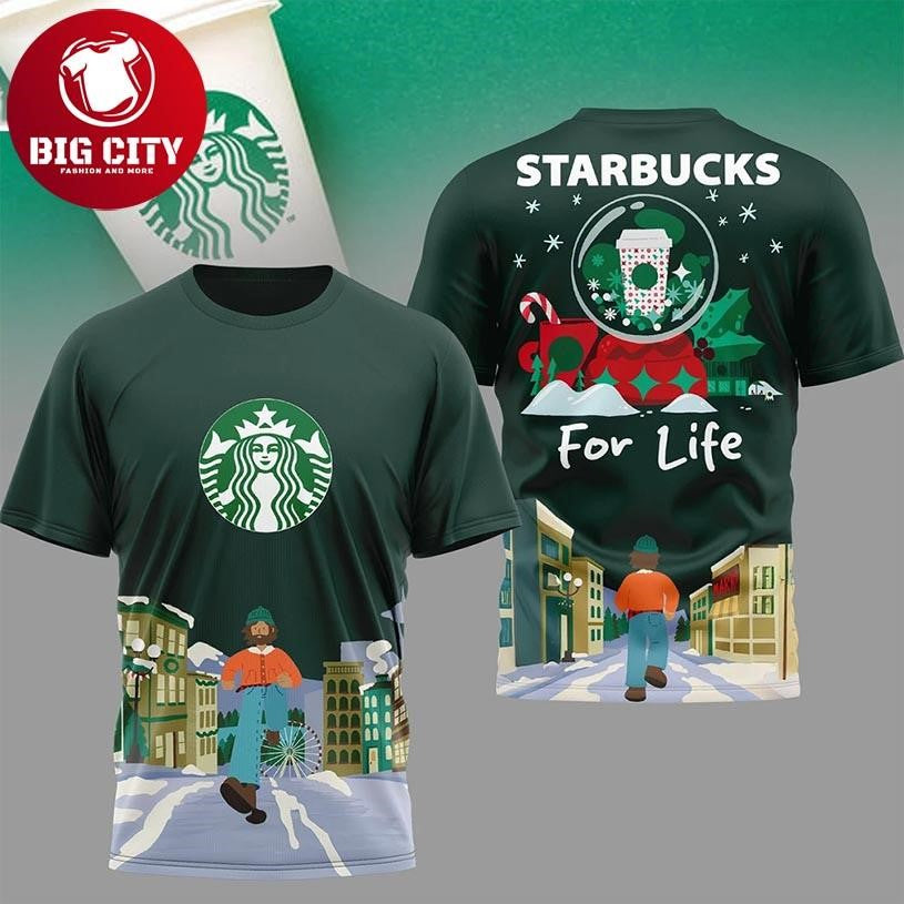Starbucks For Life Christmas Holiday Coffee Lover Two Sided Shirt
