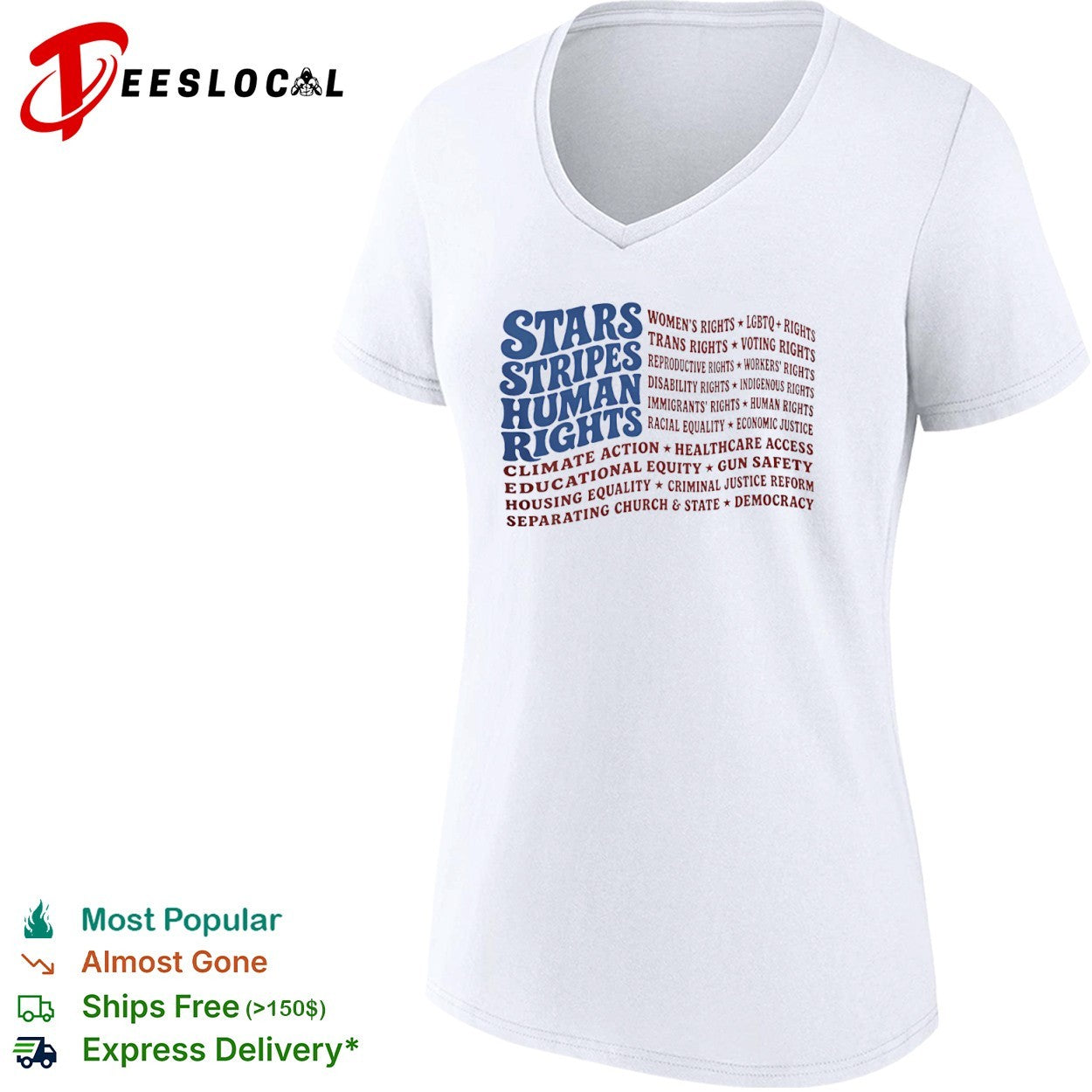 Stars Stripes Human Rights Women LGBTQ Trans Voting Reproductive Workers Shirt