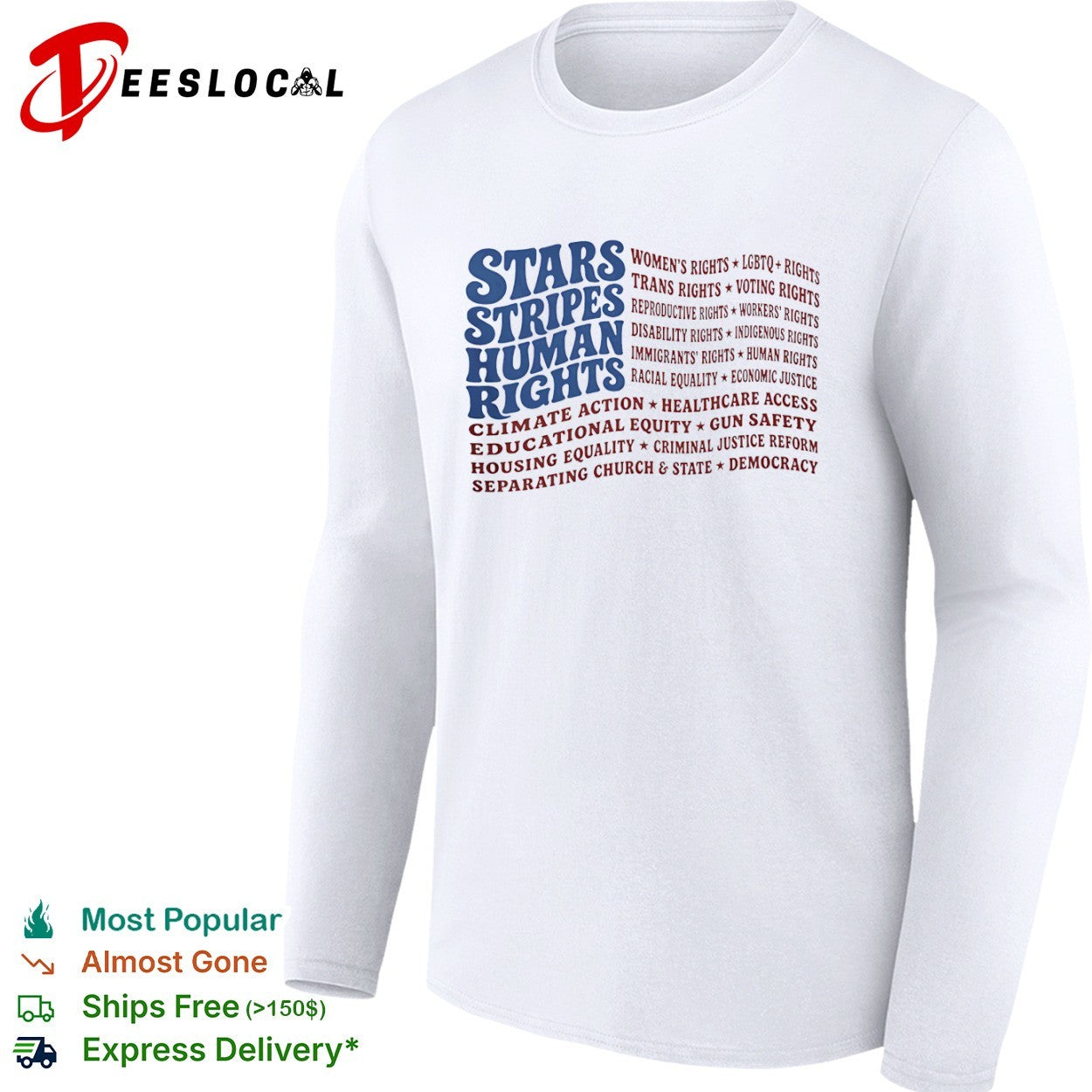 Stars Stripes Human Rights Women LGBTQ Trans Voting Reproductive Workers Shirt