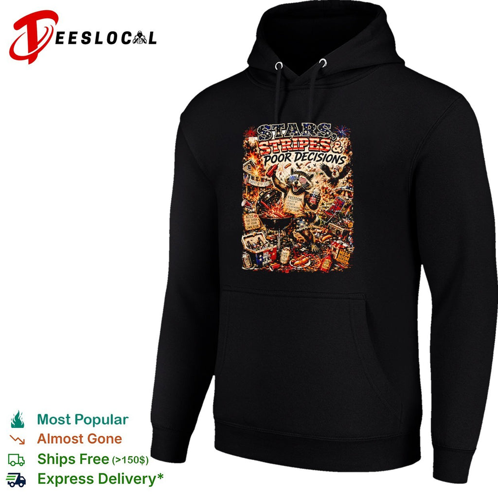 Stars stripes and poor decisions patriotic chaos BBQ gorilla art shirt