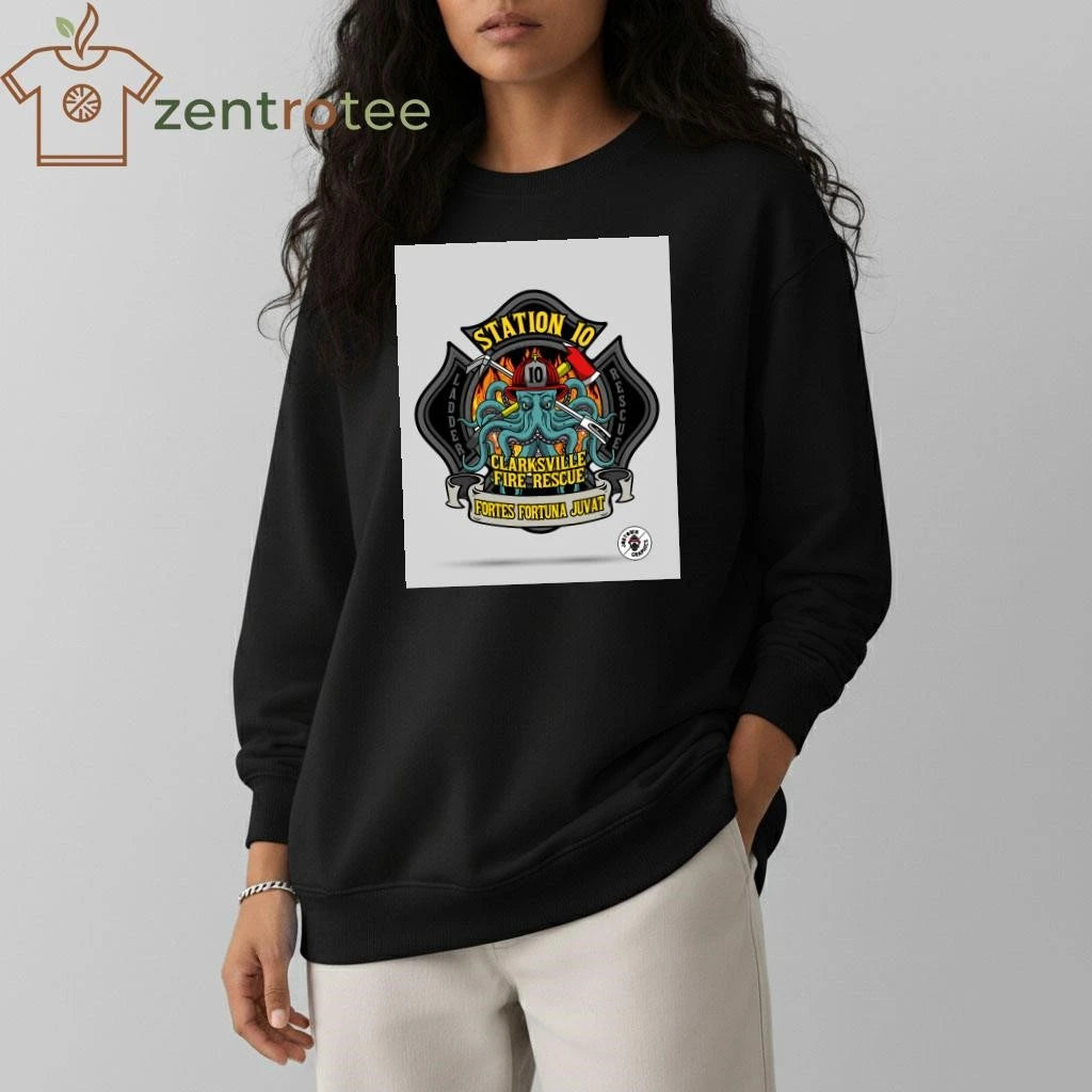 Station 10 10 ladder clarksville fire rescue fortes fortuna juvat fireman tee
