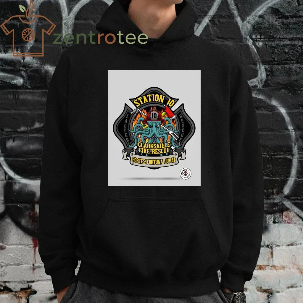 Station 10 10 ladder clarksville fire rescue fortes fortuna juvat fireman tee
