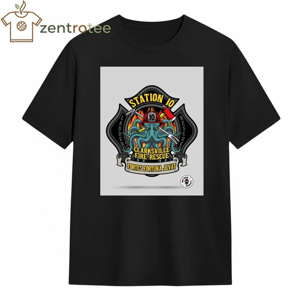 Station 10 10 ladder clarksville fire rescue fortes fortuna juvat fireman tee