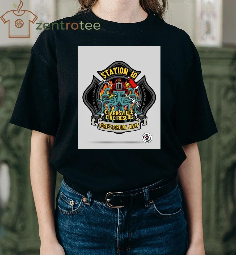 Station 10 10 ladder clarksville fire rescue fortes fortuna juvat fireman tee