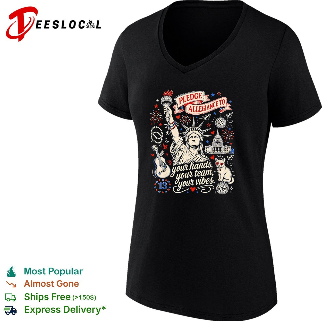 Statue of Liberty pledge allegiance crescent moon star black shirt