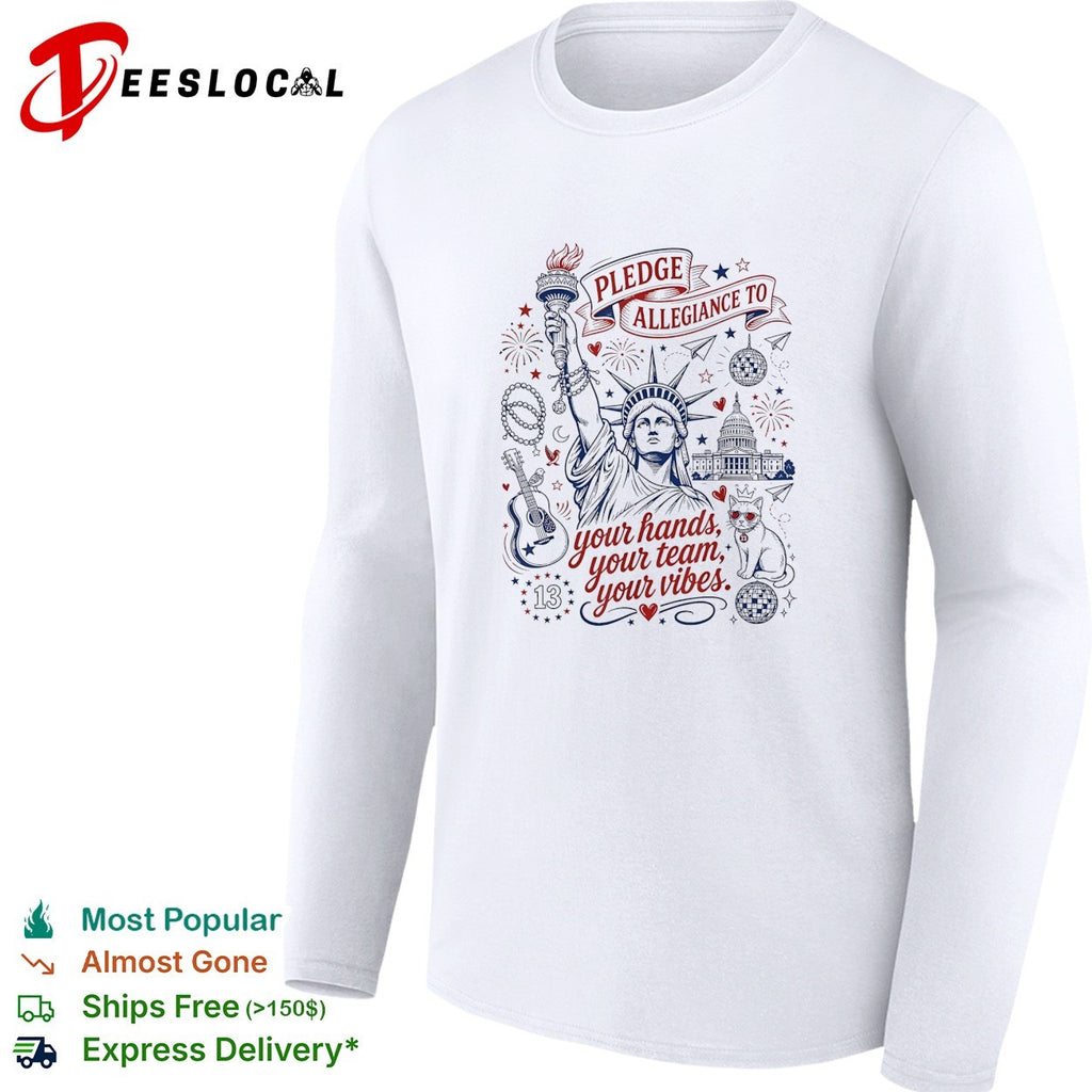 Statue of Liberty pledge allegiance crescent moon star white shirt