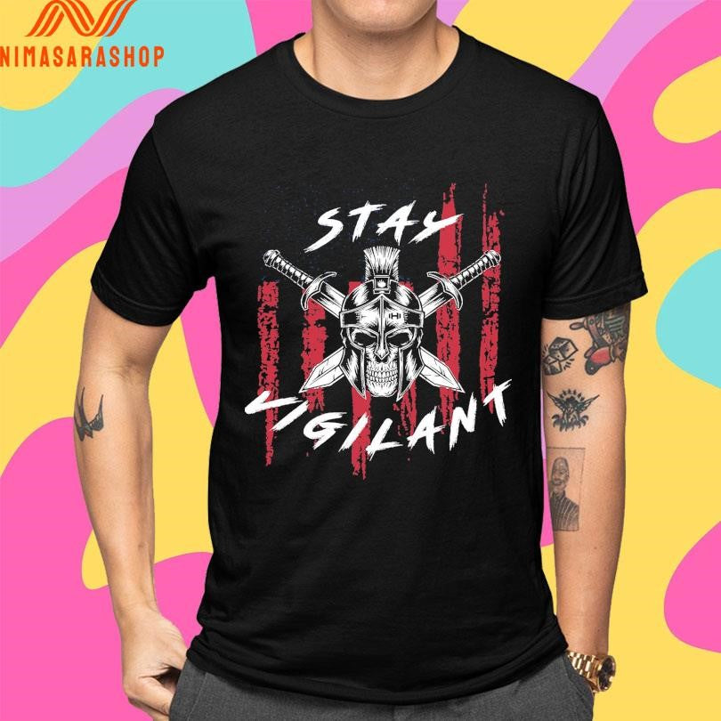 Stay Vigilant Spartan Skull American Flag 2025 Shirts