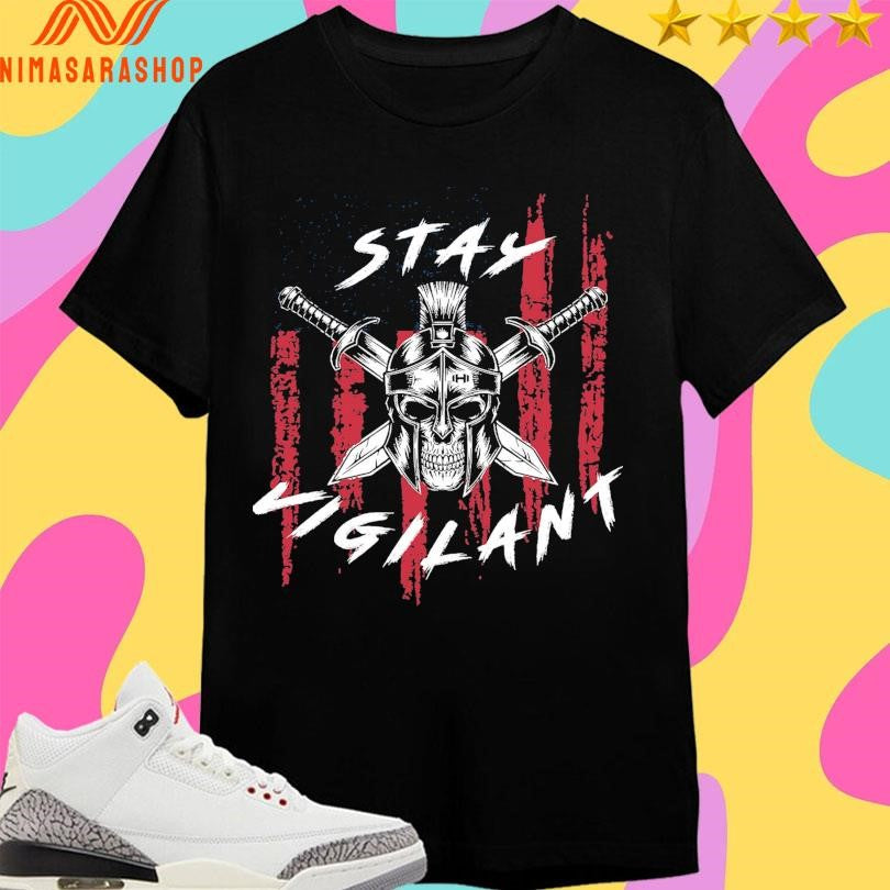 Stay Vigilant Spartan Skull American Flag 2025 Shirts