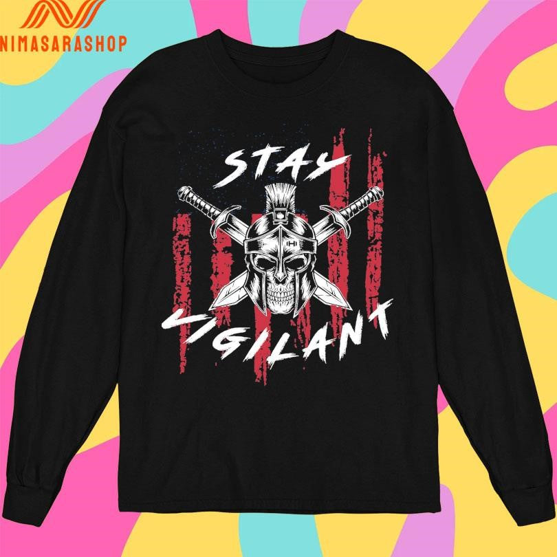 Stay Vigilant Spartan Skull American Flag 2025 Shirts
