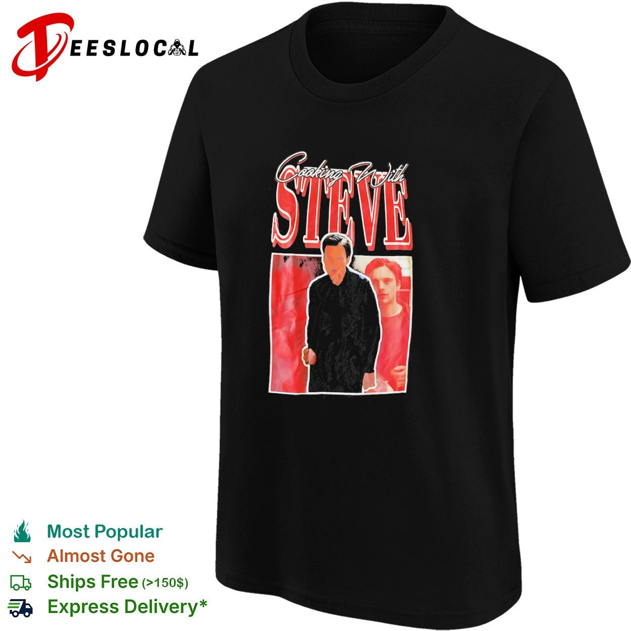 Steve cooking with man portrait shirt