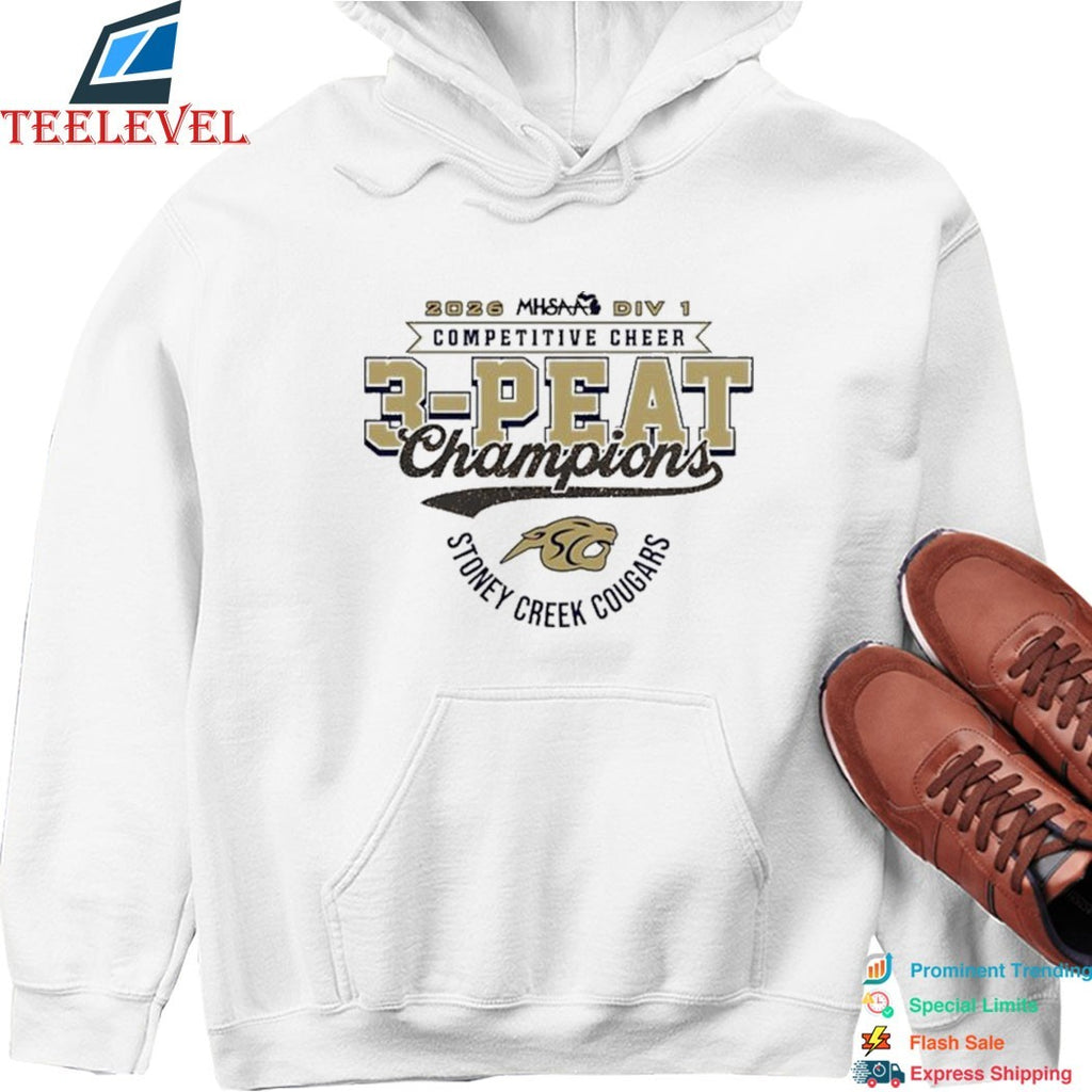 Stoney Creek Cougars 2026 MHSAA Cheer D1 3-Peat Champions T-shirts
