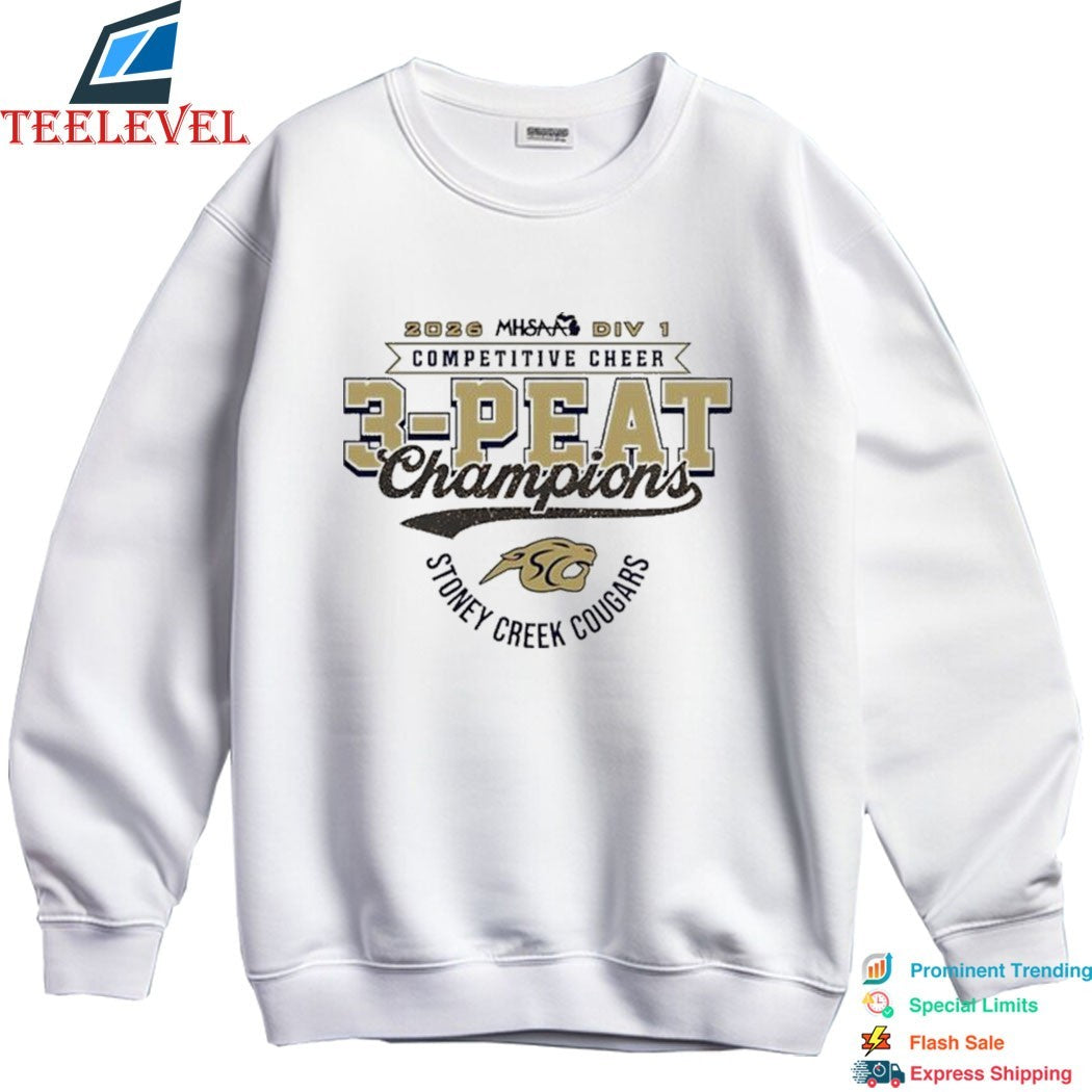 Stoney Creek Cougars 2026 MHSAA Cheer D1 3-Peat Champions T-shirts