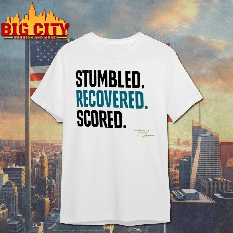 Stumble Recovered Scored Text Shirt