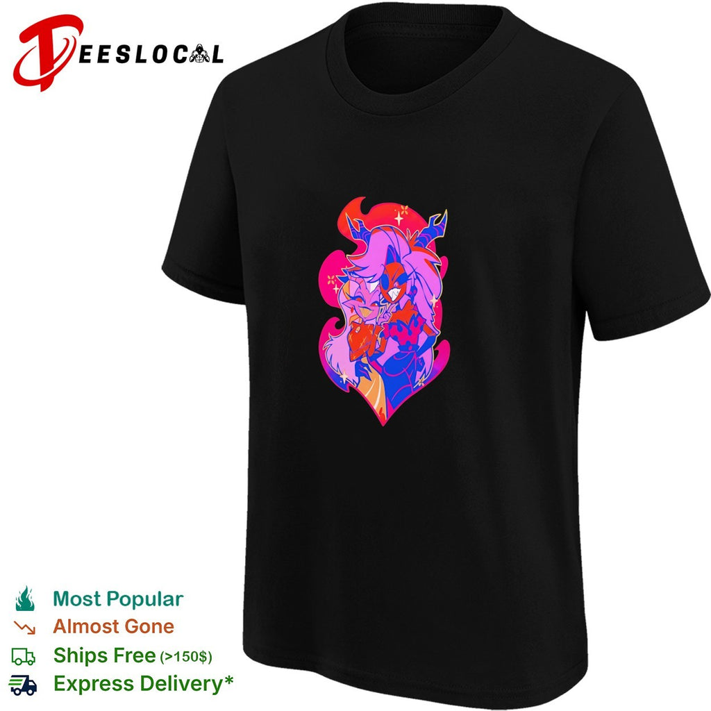 Stylized fantasy female character with dragon wings dark purple illustration art shirt