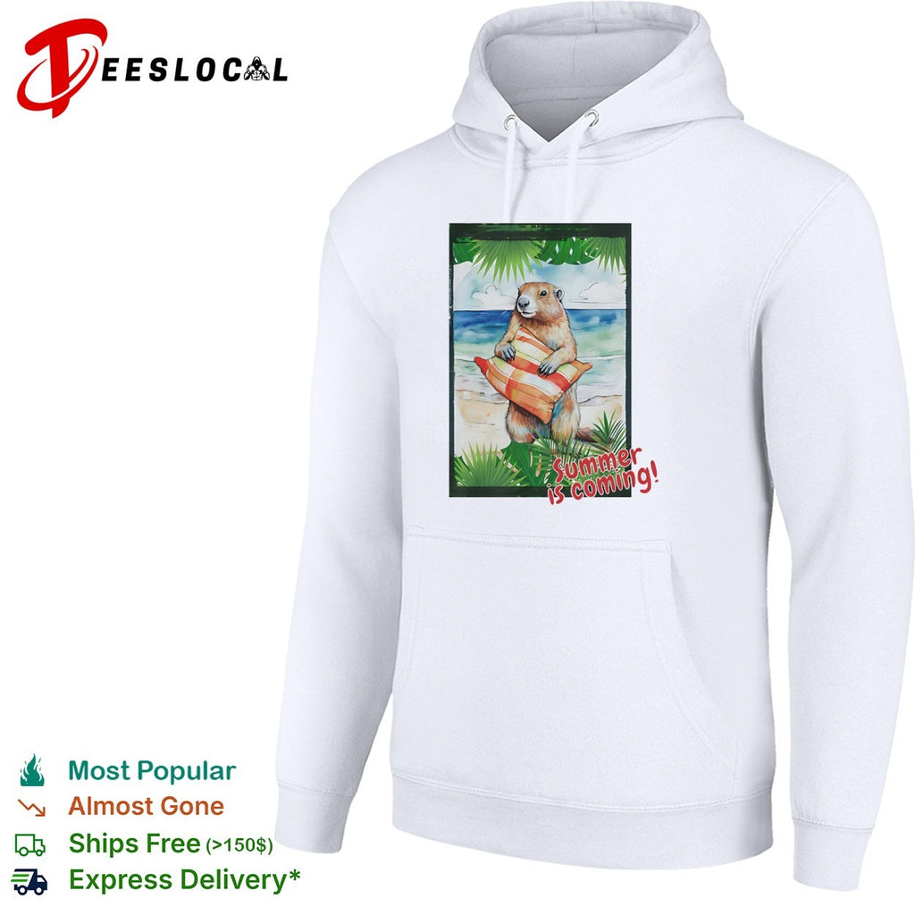 Summer is coming Groundhog beach vacation sunset palm tree leaves watercolor shirt