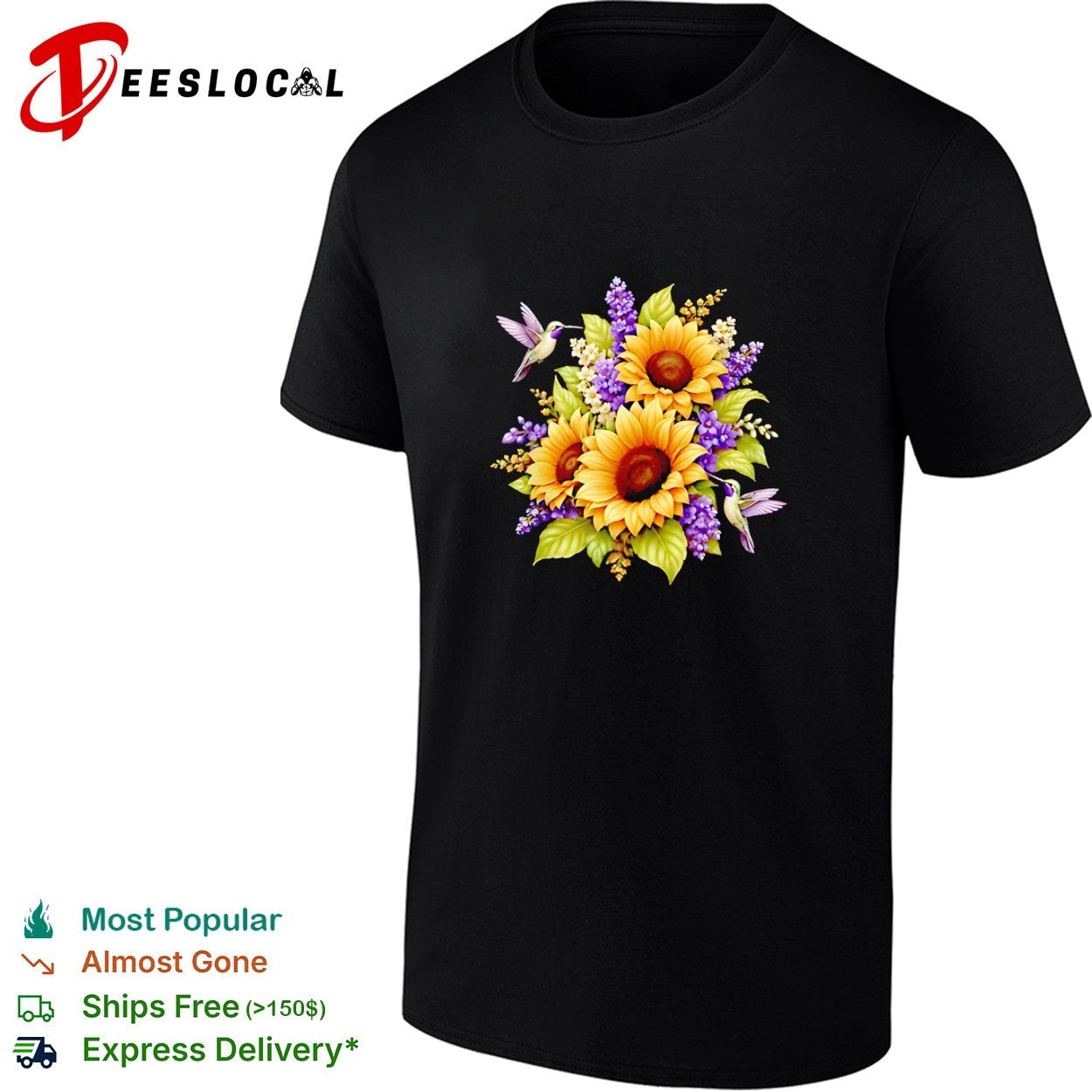 Sunflowers and Hummingbirds Floral Nature Botanicalart Illustration shirt