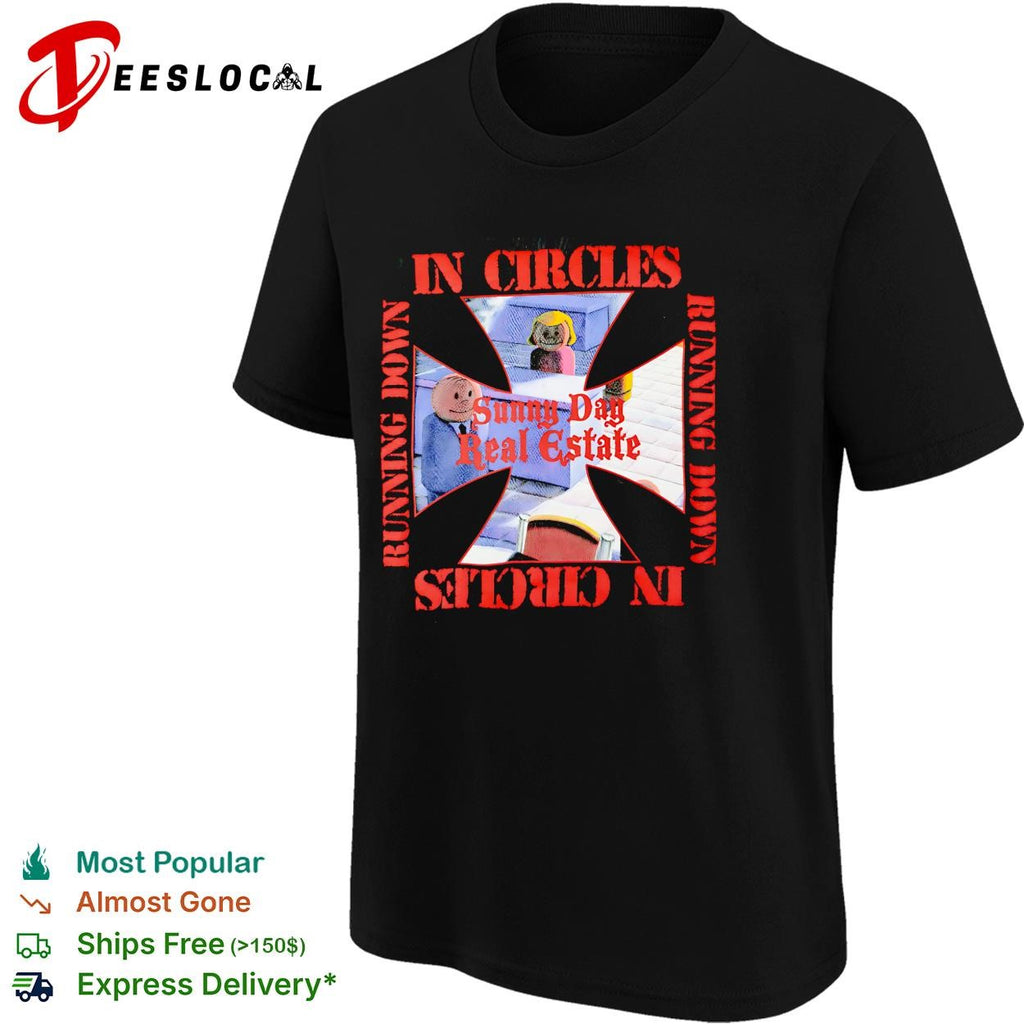Sunny Day Real Estate in circles running down shirt