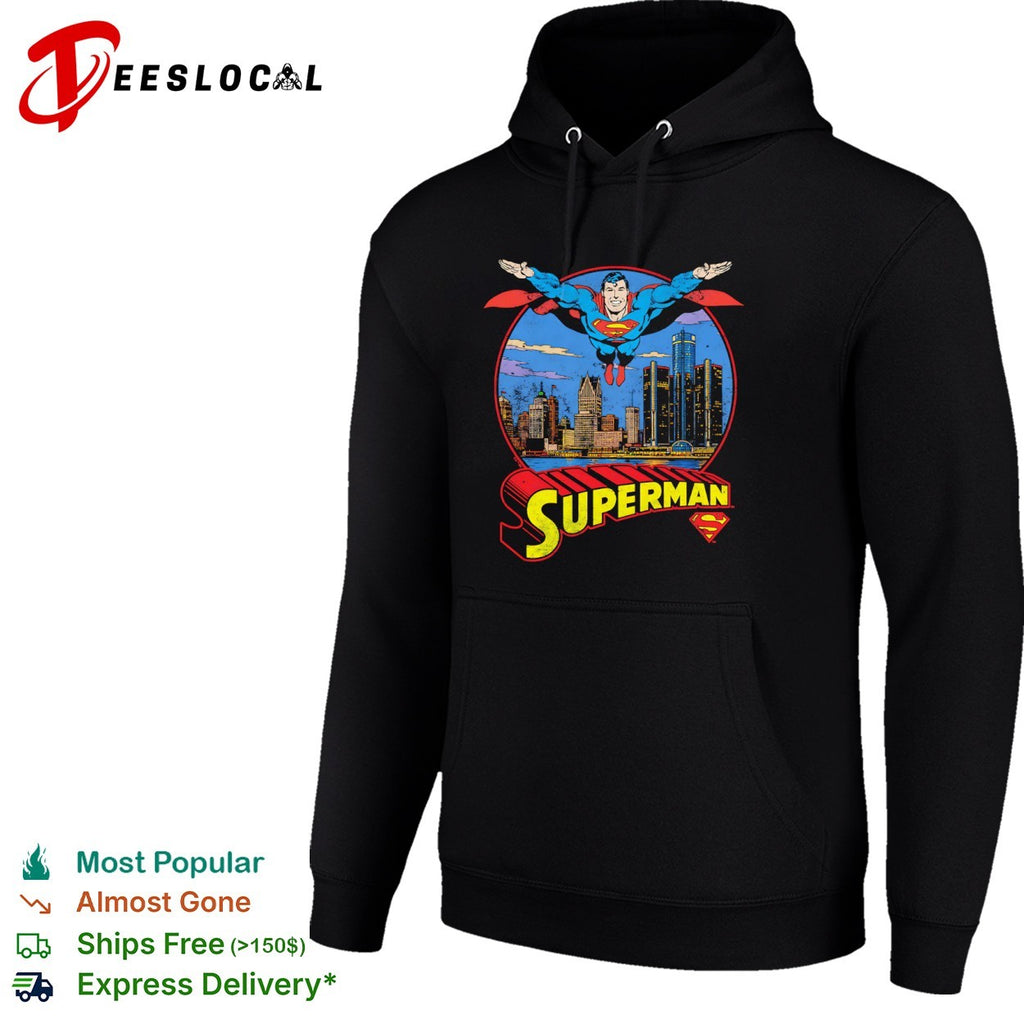 Superman Detroit Skyline Metropolis DC Comics Logo Retro Comic Book shirt