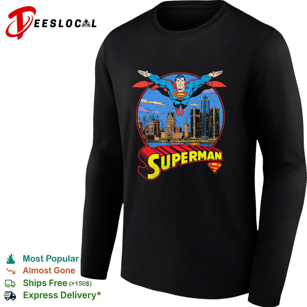 Superman Detroit Skyline Metropolis DC Comics Logo Retro Comic Book shirt