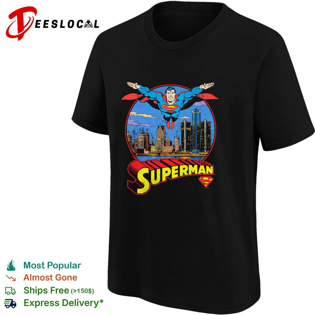 Superman Detroit Skyline Metropolis DC Comics Logo Retro Comic Book shirt