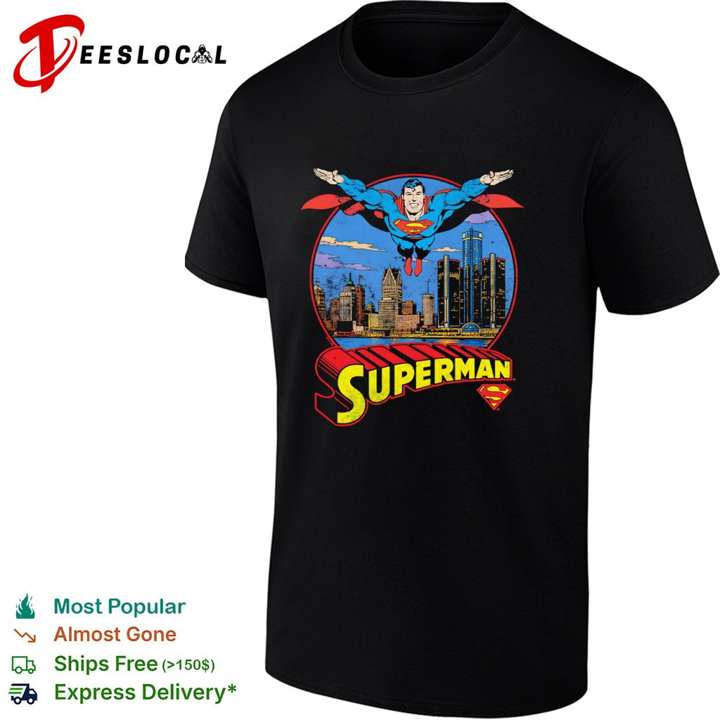 Superman Detroit Skyline Metropolis DC Comics Logo Retro Comic Book shirt